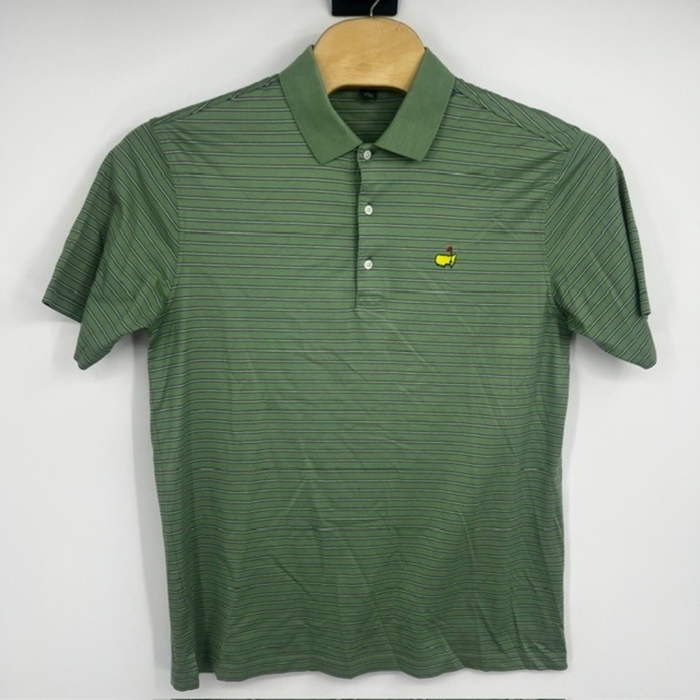 Masters Amen Corner Golf Men's Large Green Striped Pima Cotton Polo Shirt